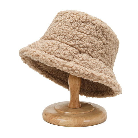 Solid color fisherman hat Autumnwomen Korean fashion hat warm basin hat light plate plush lamb wool teddy hat