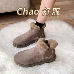 Snow boots female autumn and winter new Korean version plus cashmere warm cotton boots female students thick soled cotton shoes lazy slip-on