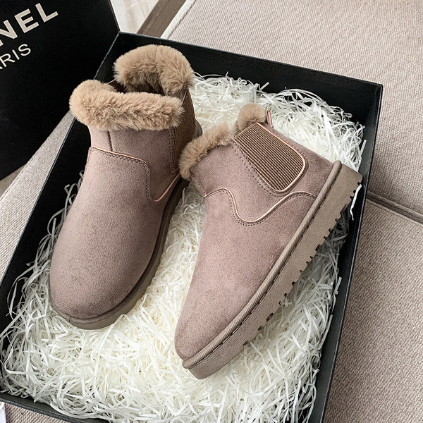 Snow boots female autumn and winter new Korean version plus cashmere warm cotton boots female students thick soled cotton shoes lazy slip-on