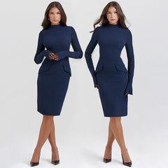 JY23605 half high neck long sleeve sheath hip dress female ins autumn new spice girls fashion sexy short skirt