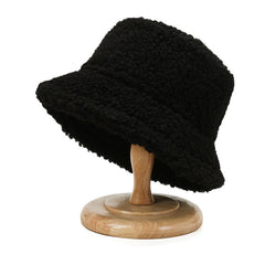 Solid color fisherman hat Autumnwomen Korean fashion hat warm basin hat light plate plush lamb wool teddy hat